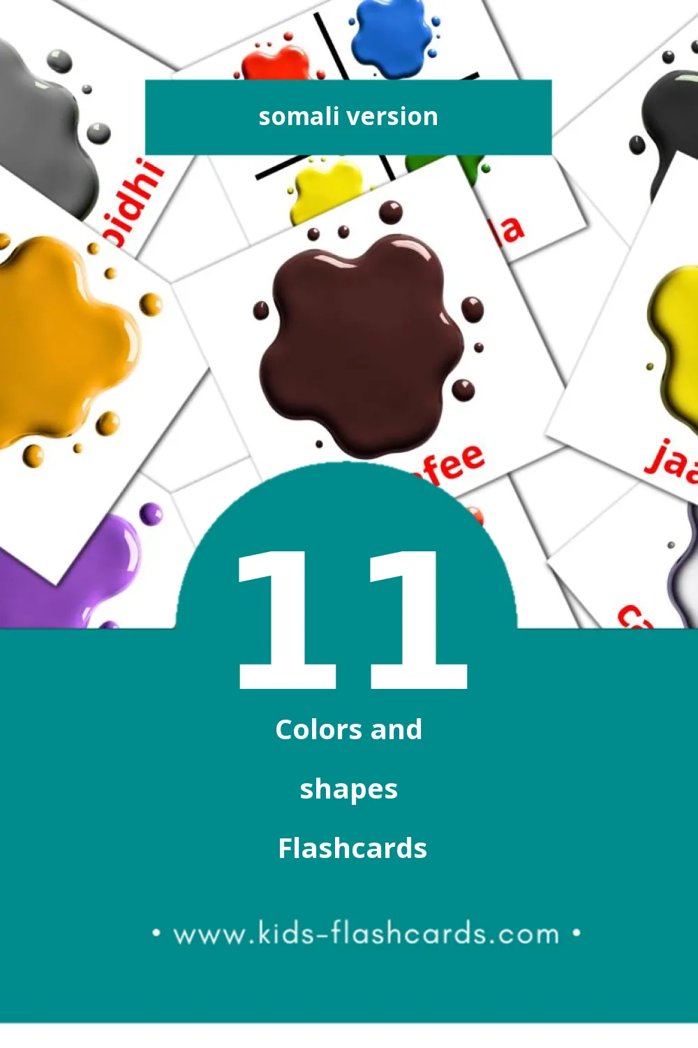 Visual kolor-yada Flashcards for Toddlers (21 cards in Somali)