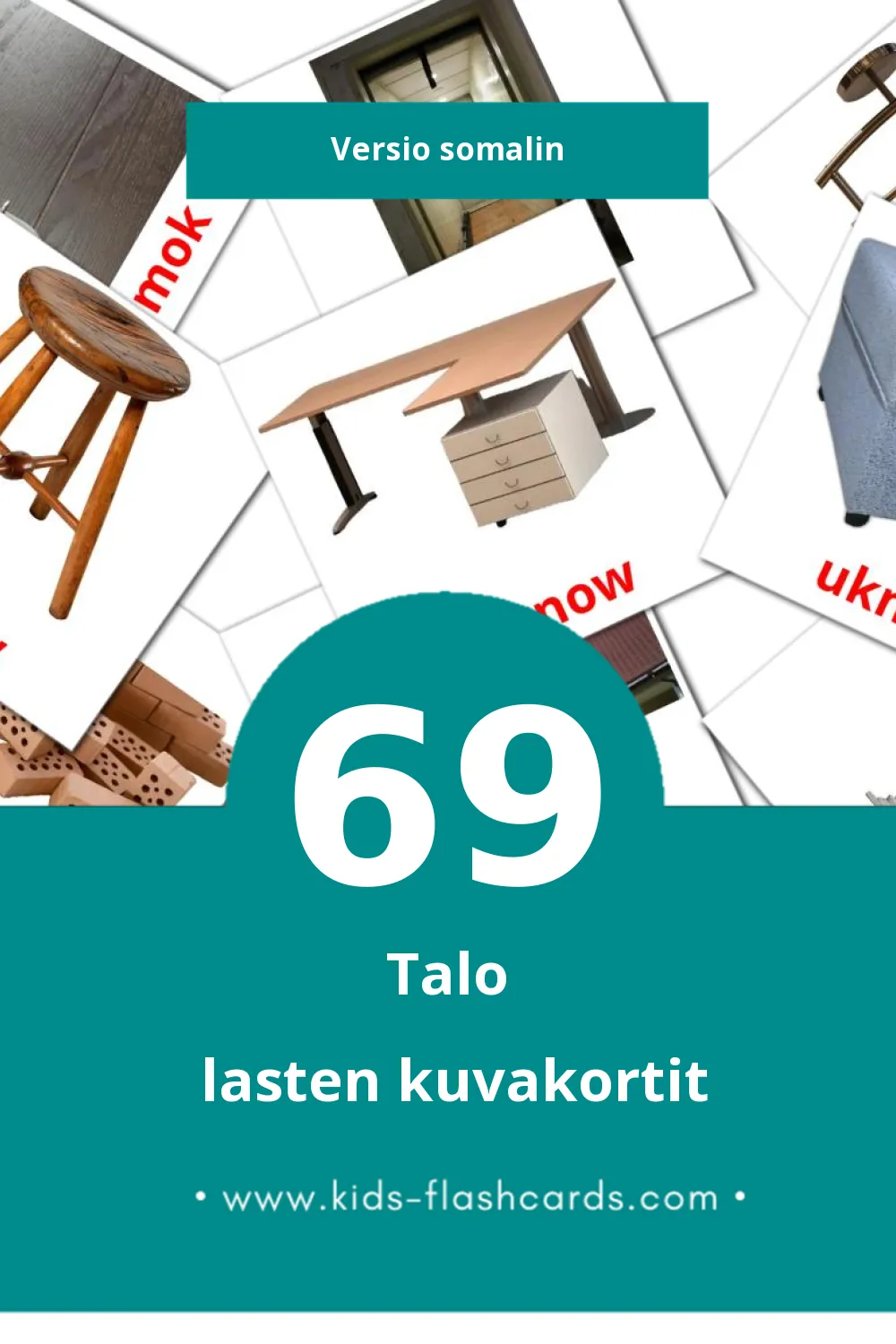 Guriga lasten kuvakortit pikkulapsille (69 korttia Somalinksi)