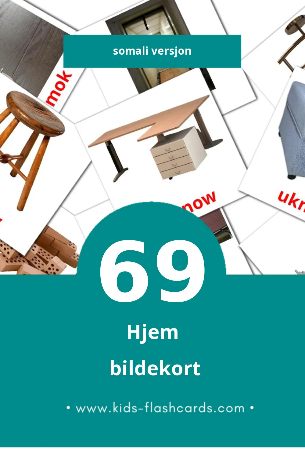 Cartes de vocabulaire Visuelles Dyr pour les Tout-Petits (69 Cartes en Somali)
