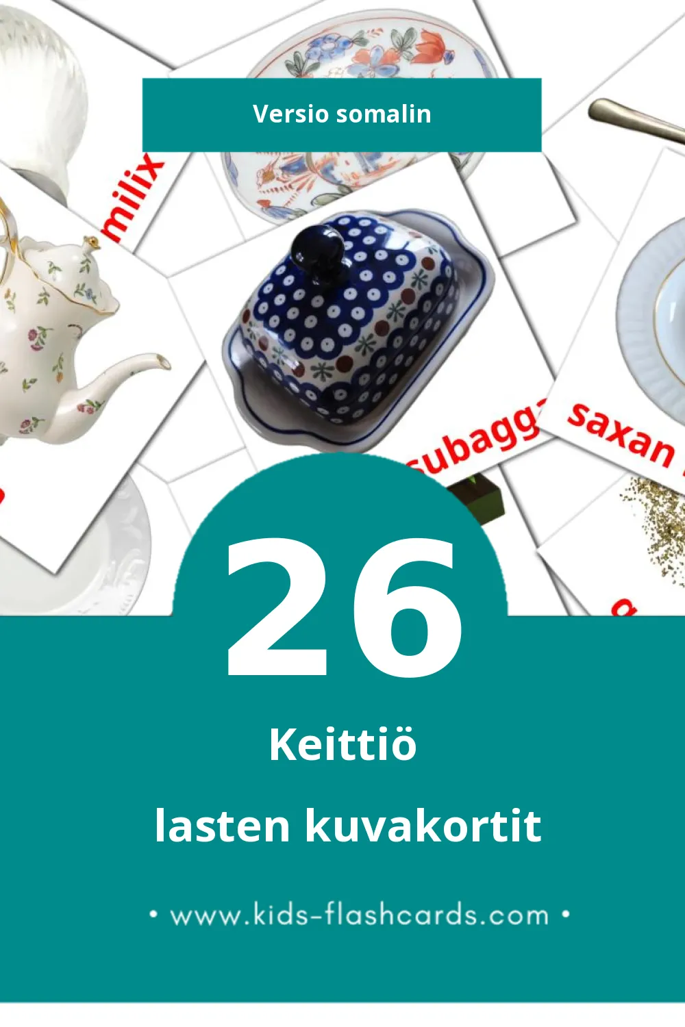 Taariko iyo goyn lasten kuvakortit pikkulapsille (26 korttia Somalinksi)