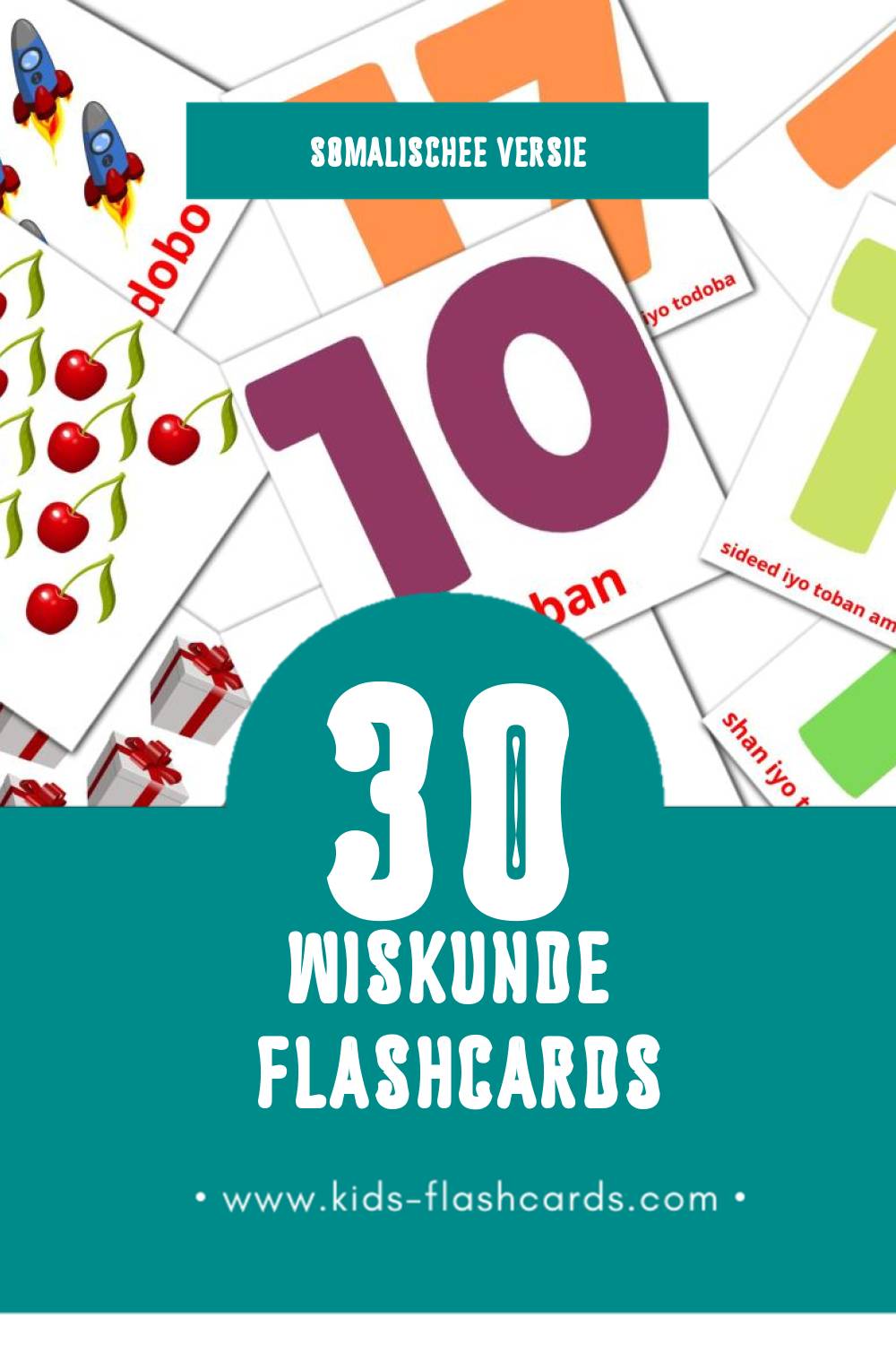 Visuele xisaab Flashcards voor Kleuters (30 kaarten in het Somalische)