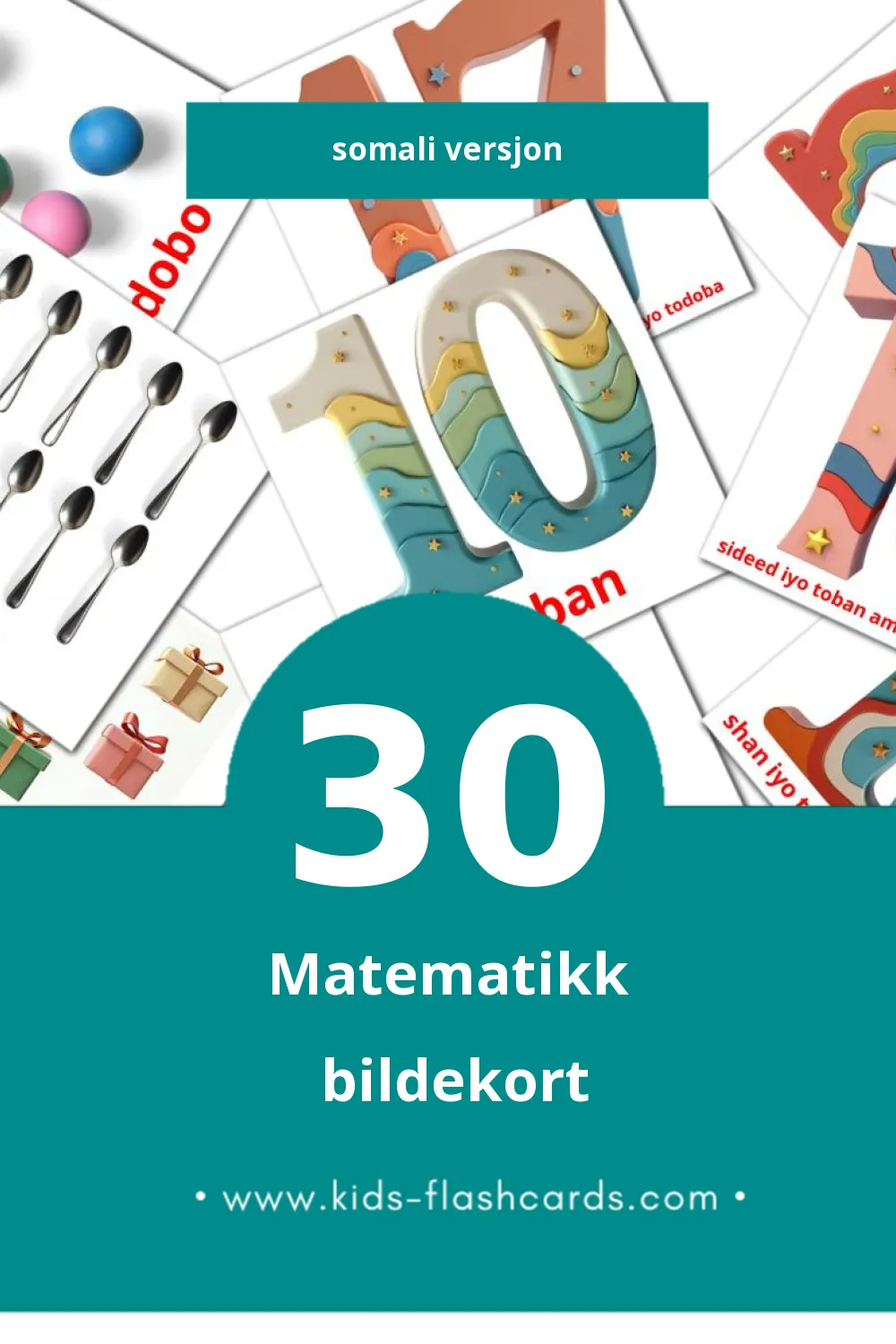 Visuelle xisaab bildekort for småbarn (30 kort på Somali)