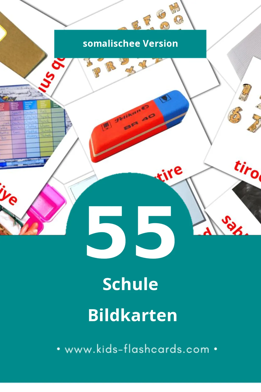 Visual Iskuul Flashcards für Kleinkinder (55 Karten in Somalische)