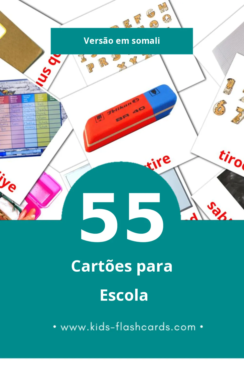 Flashcards de Iskuul Visuais para Toddlers (55 cartões em Somali)