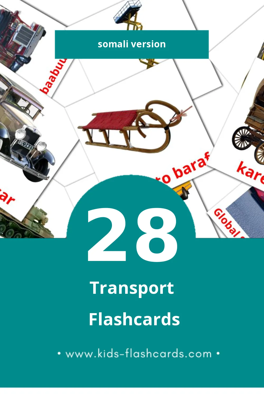 Visual Gaadiidka dhulka Flashcards for Toddlers (80 cards in Somali)