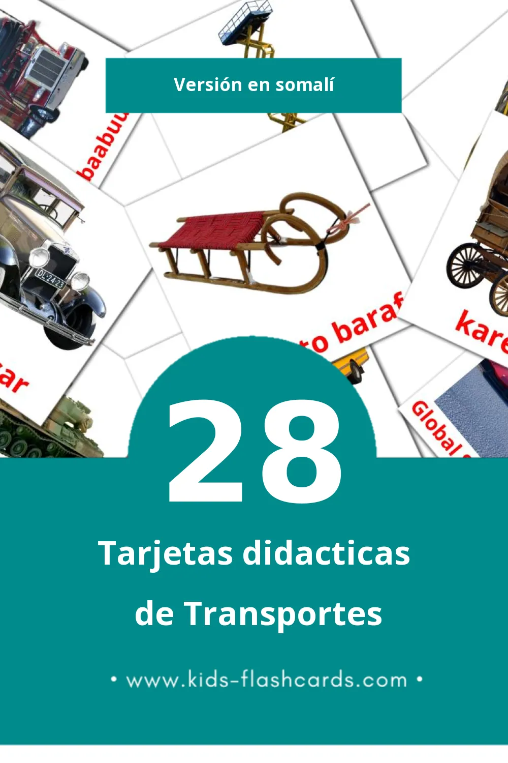 Tarjetas visuales de Gaadiidka dhulka para niños pequeños (80 tarjetas en Somalí)