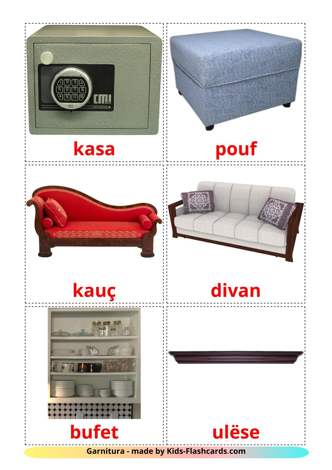 Furniture - 31 Free Printable albanian Flashcards 