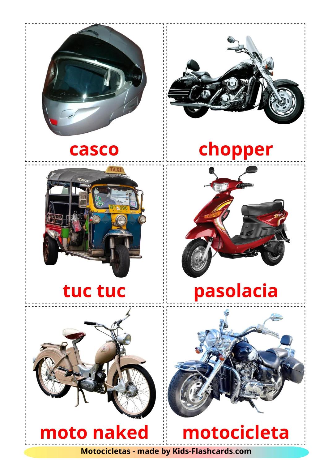 Motocicletas - 13 fichas de albanés para imprimir gratis 