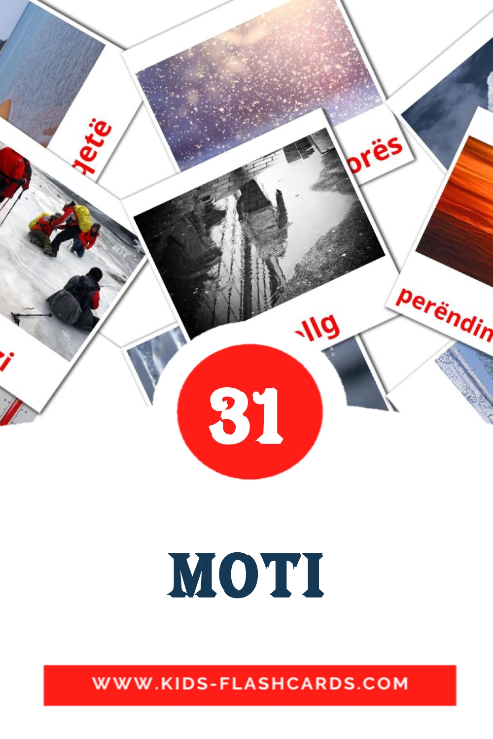 31 cartes illustrées de Moti pour la maternelle en albanais