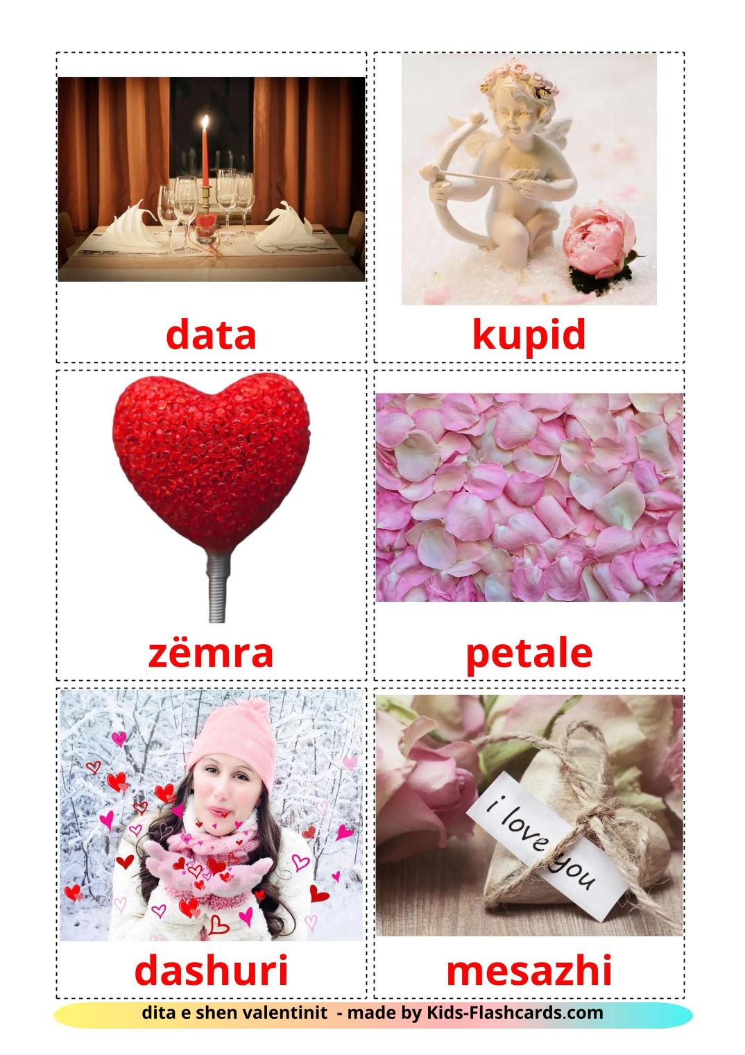 Valentine's Day - 19 Free Printable albanian Flashcards 