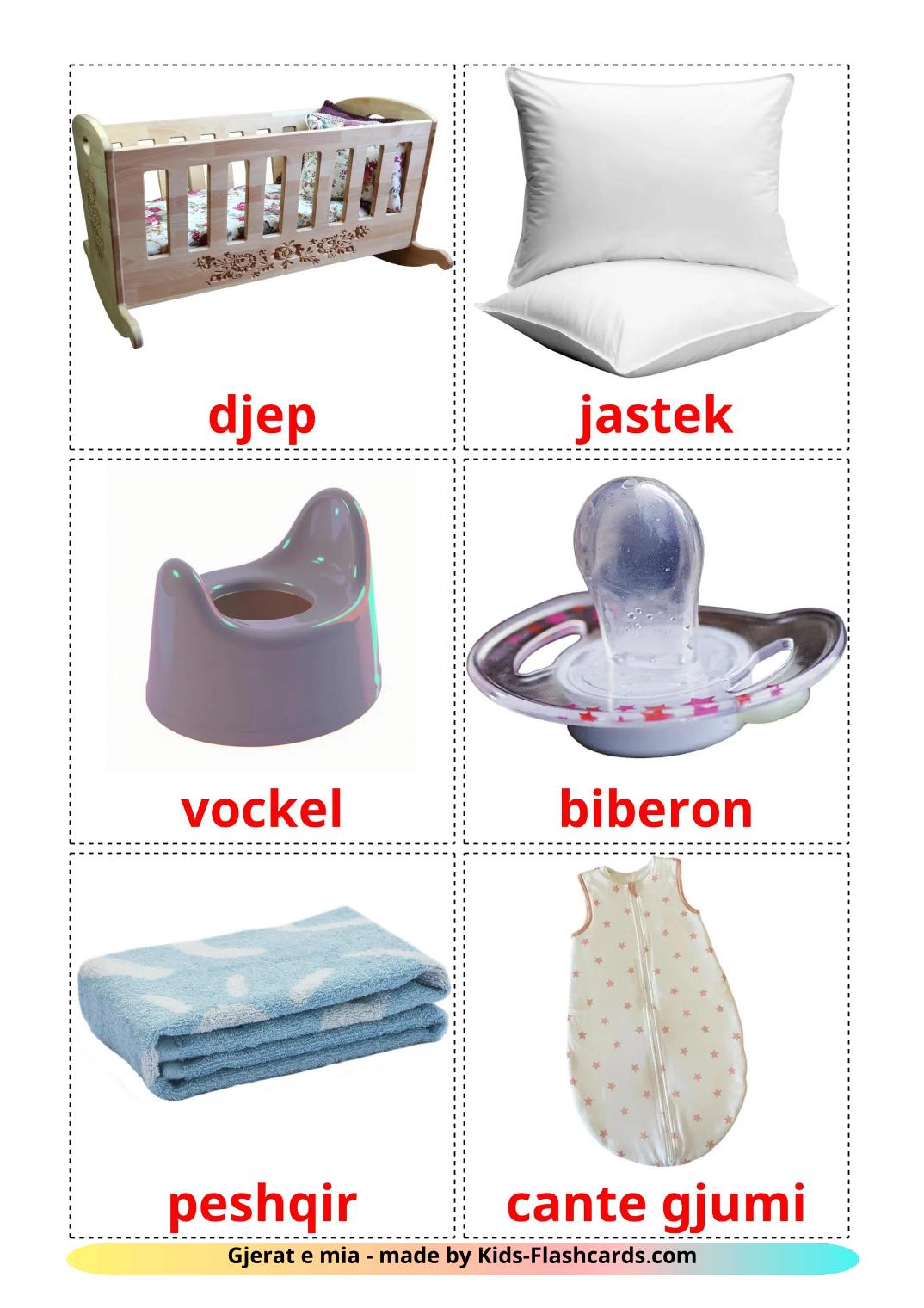 Baby things - 20 Free Printable albanian Flashcards 