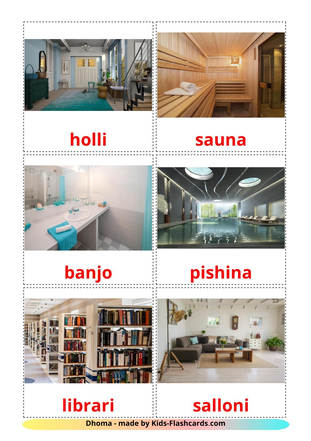 Rooms - 17 Free Printable albanian Flashcards 
