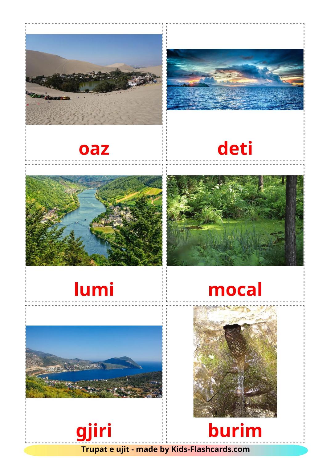 Éléments d'eau - 30 Flashcards albanais imprimables gratuitement