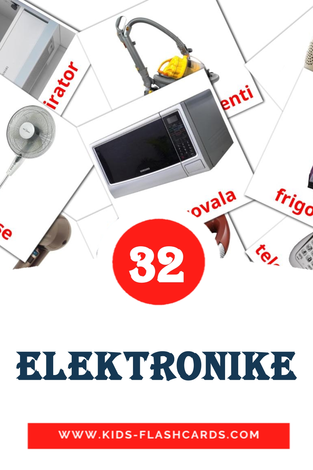32 cartes illustrées de Elektronike pour la maternelle en albanais