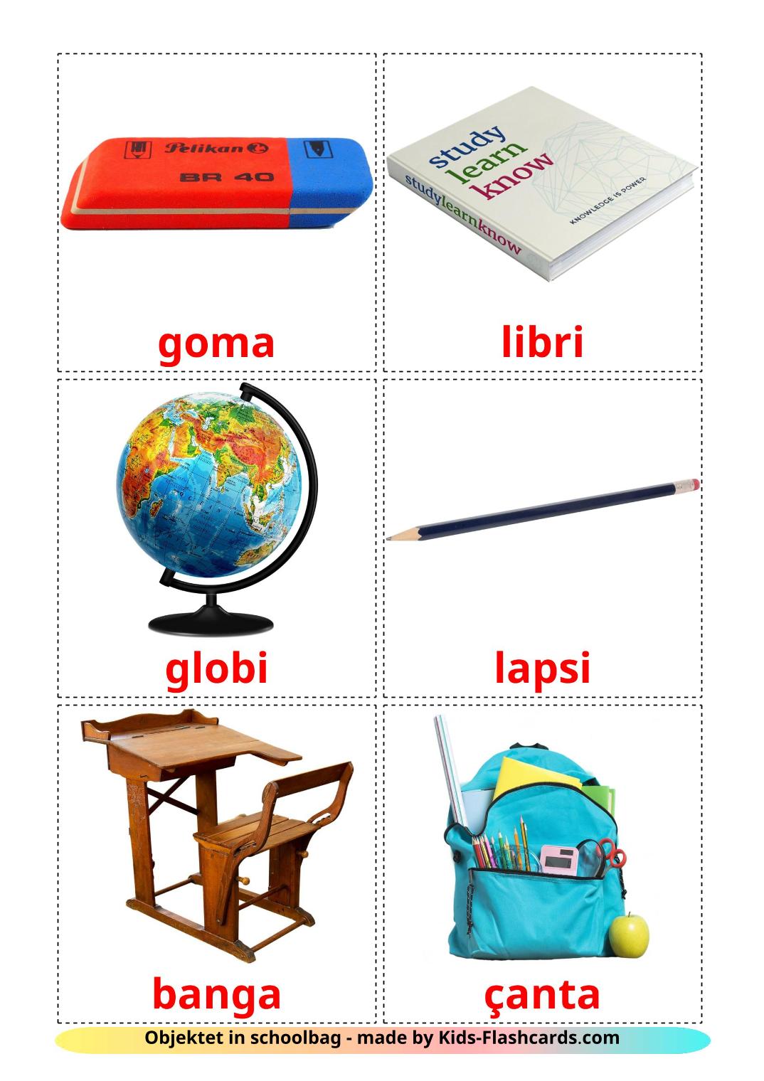 Classroom objects - 36 Free Printable albanian Flashcards 