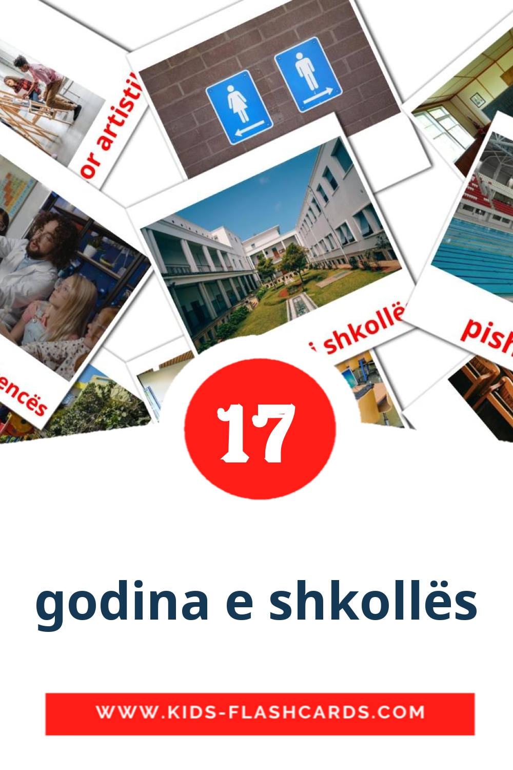 17 Cartões com Imagens de godina e shkollës para Jardim de Infância em albanês