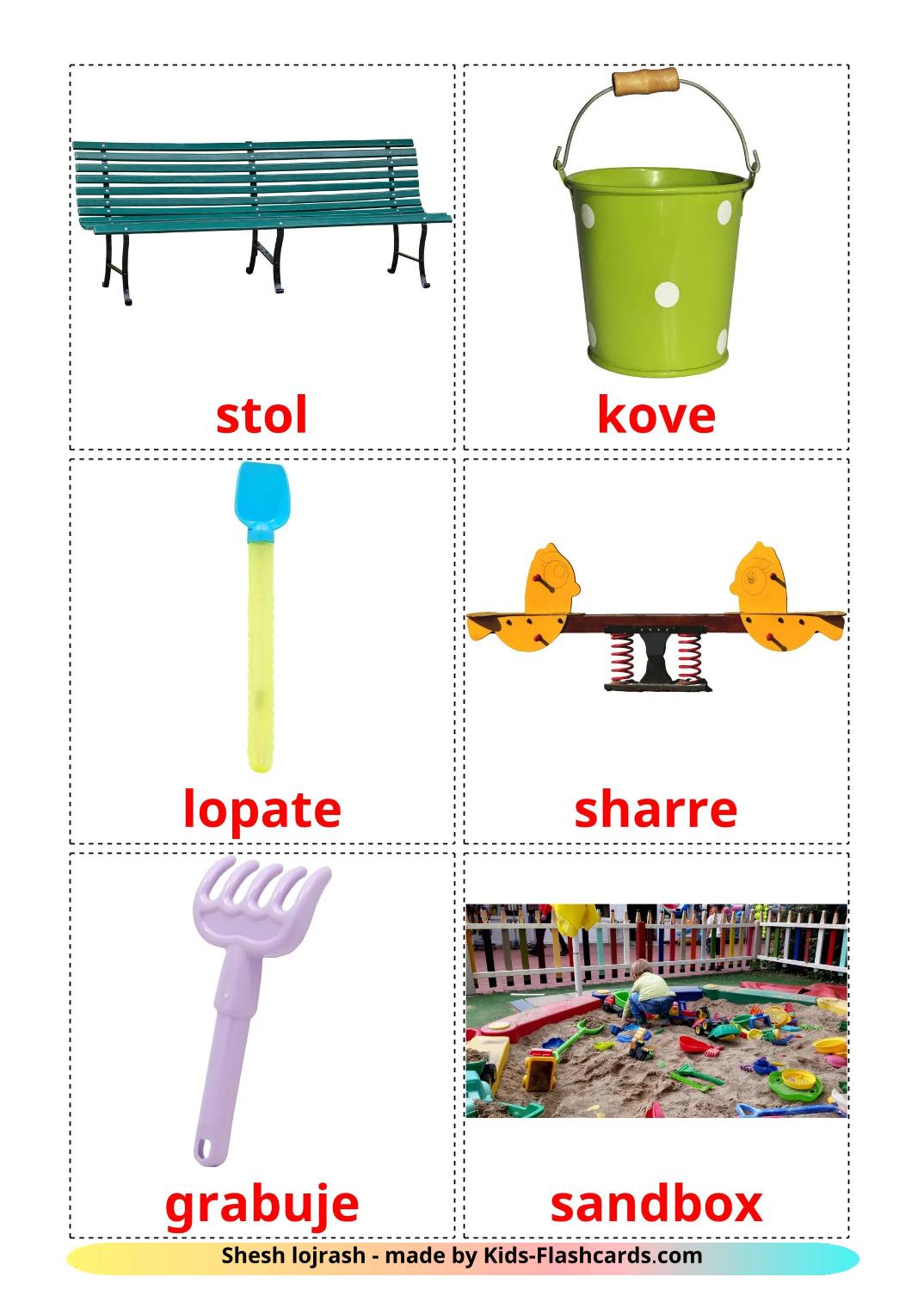 Spielplatz - 14 kostenlose, druckbare Albanisch Flashcards 