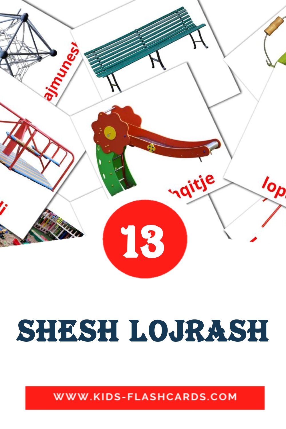 13 cartes illustrées de Shesh lojrash pour la maternelle en albanais