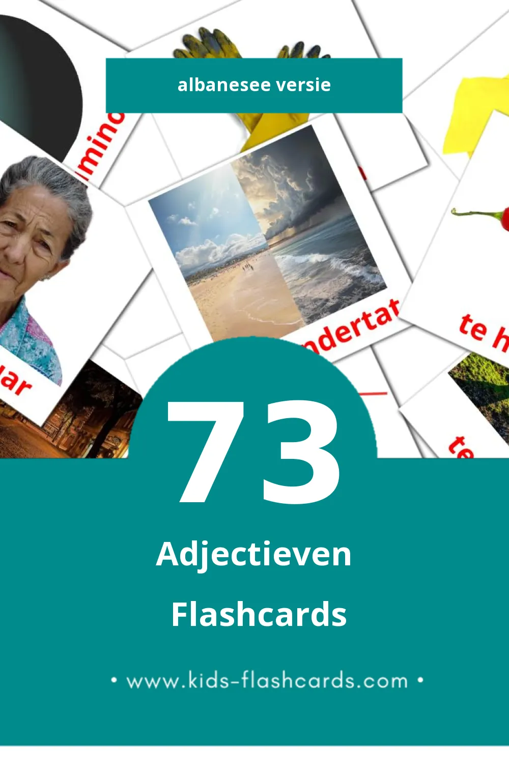 Visuele Te kundertat Flashcards voor Kleuters (73 kaarten in het Albanese)