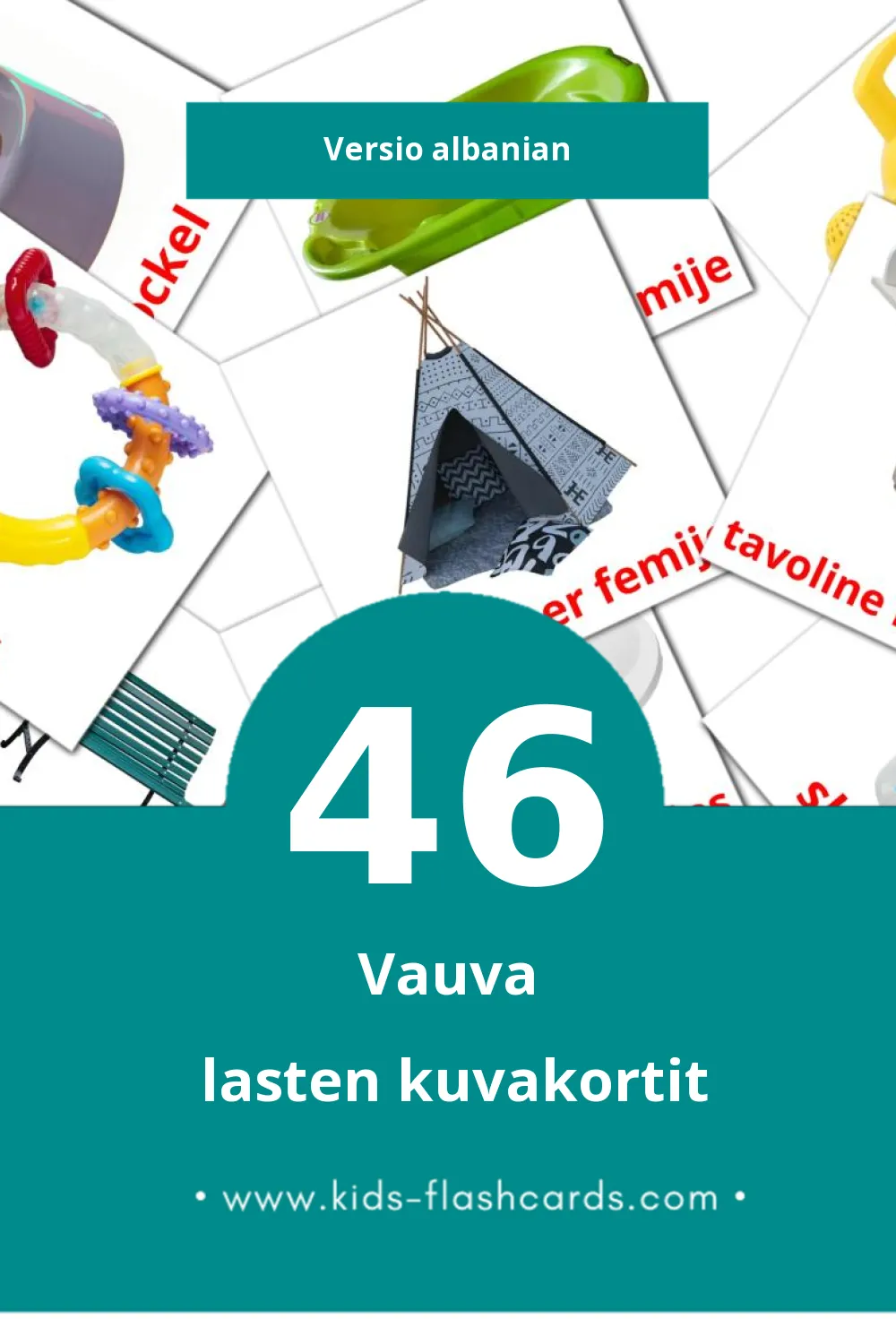 Rroba lasten kuvakortit pikkulapsille (46 korttia Albanianksi)