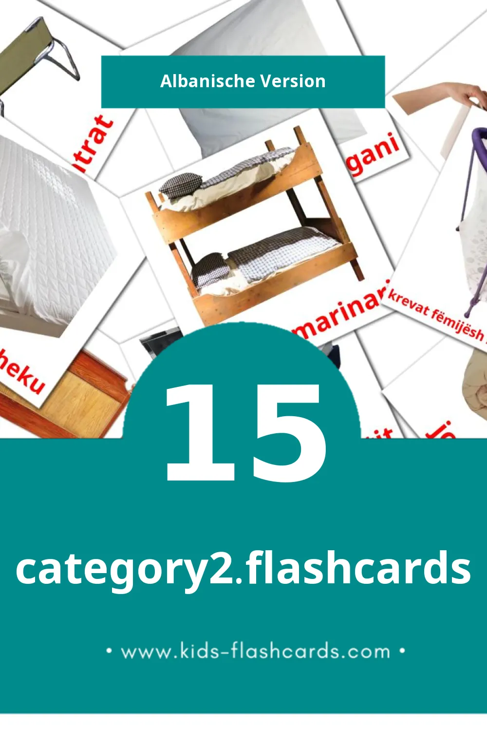 Visual Dhomë gjumi Bildkarten für Kleinkinder (15 Karten in Albanisch)