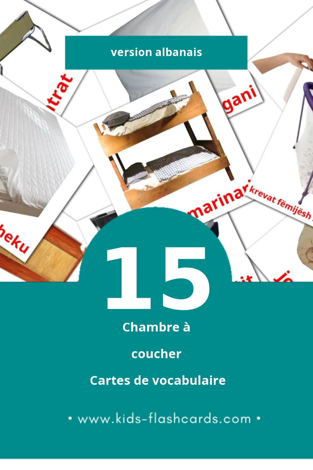 Cartes de vocabulaire Visuelles Dhomë gjumi pour les Tout-Petits (15 Cartes en Albanais)