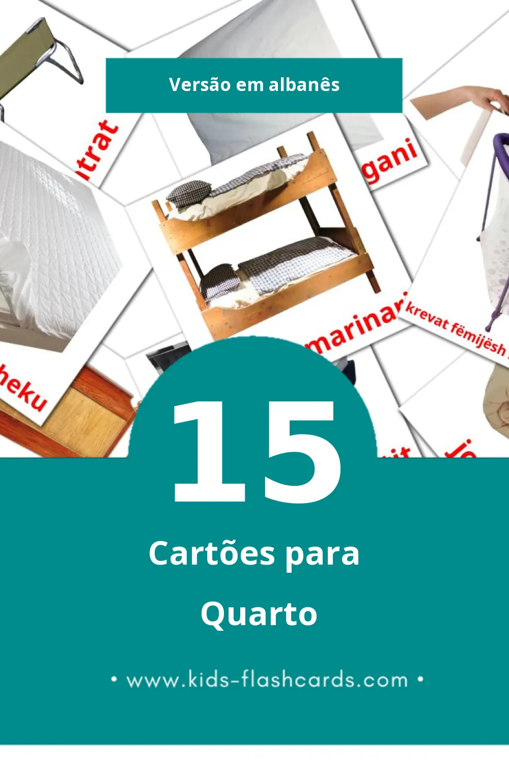 Flashcards de Dhomë gjumi Visuais para Toddlers (15 cartões em Albanês)