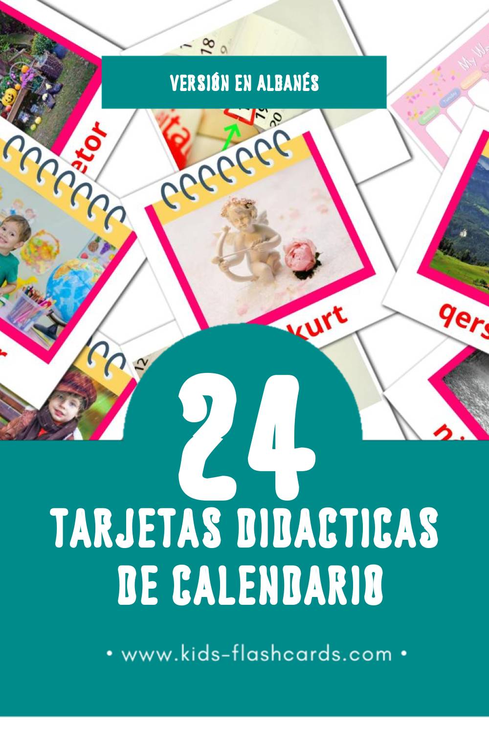 Tarjetas visuales de Kalendar para niños pequeños (24 tarjetas en Albanés)