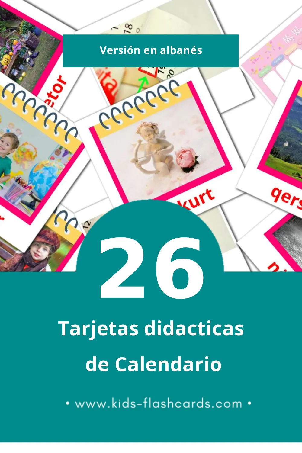 Tarjetas visuales de Kalendar para niños pequeños (26 tarjetas en Albanés)