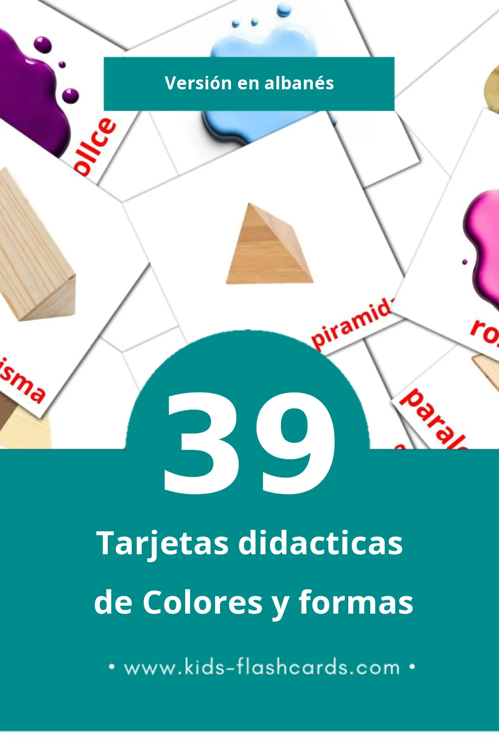 Tarjetas visuales de Ngjyrat dhe format para niños pequeños (39 tarjetas en Albanés)