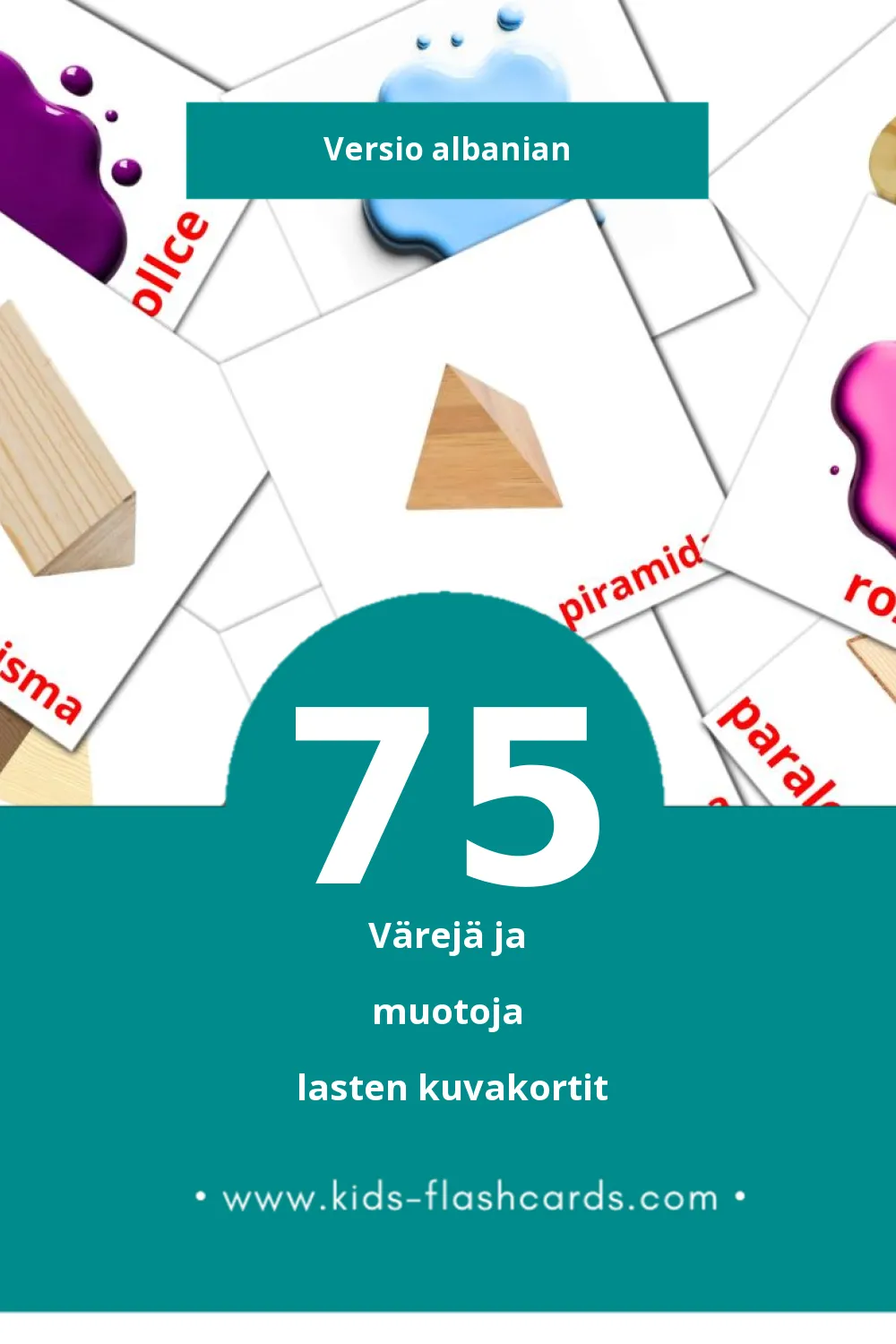Ngjyrat dhe format lasten kuvakortit pikkulapsille (75 korttia Albanianksi)