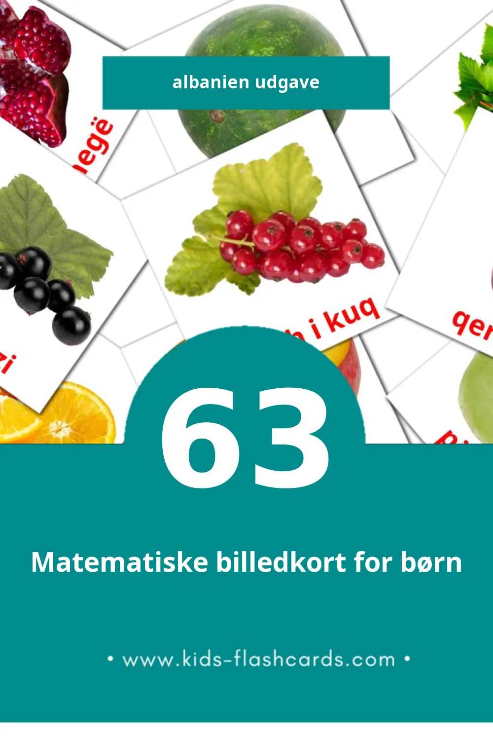 Visuelle billedkort for børn om Ushqim til småbørn (63 kort på Albanien)