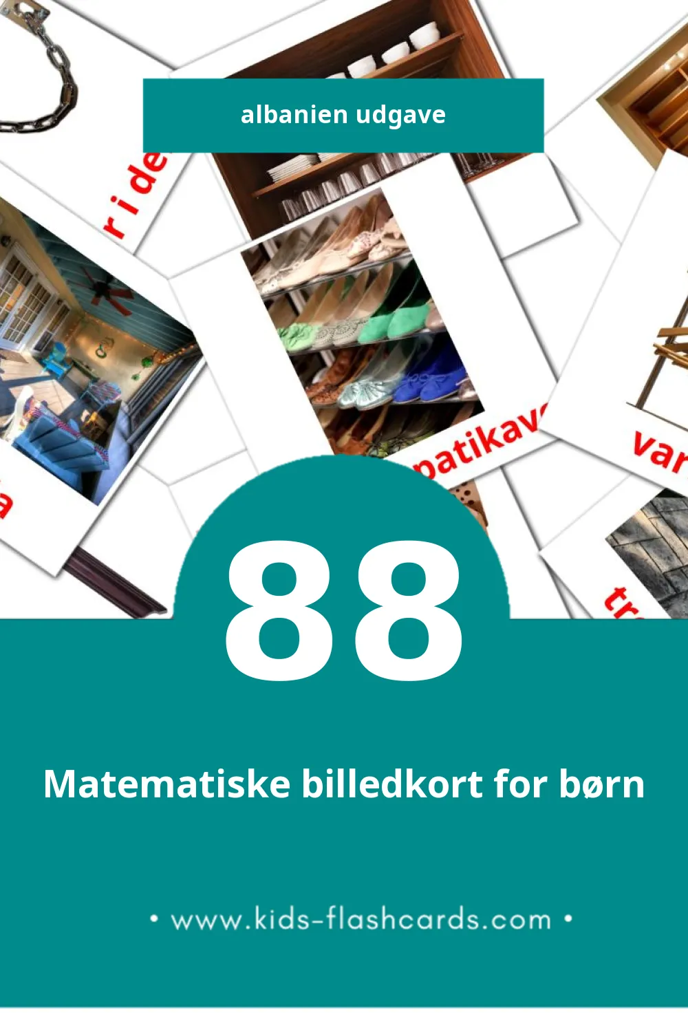 Visuelle billedkort for børn om Shtëpia til småbørn (88 kort på Albanien)