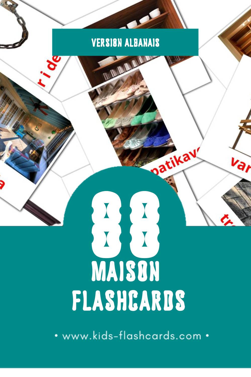 Flashcards Visual Shtëpia pour les tout-petits (74 cartes en Albanais)