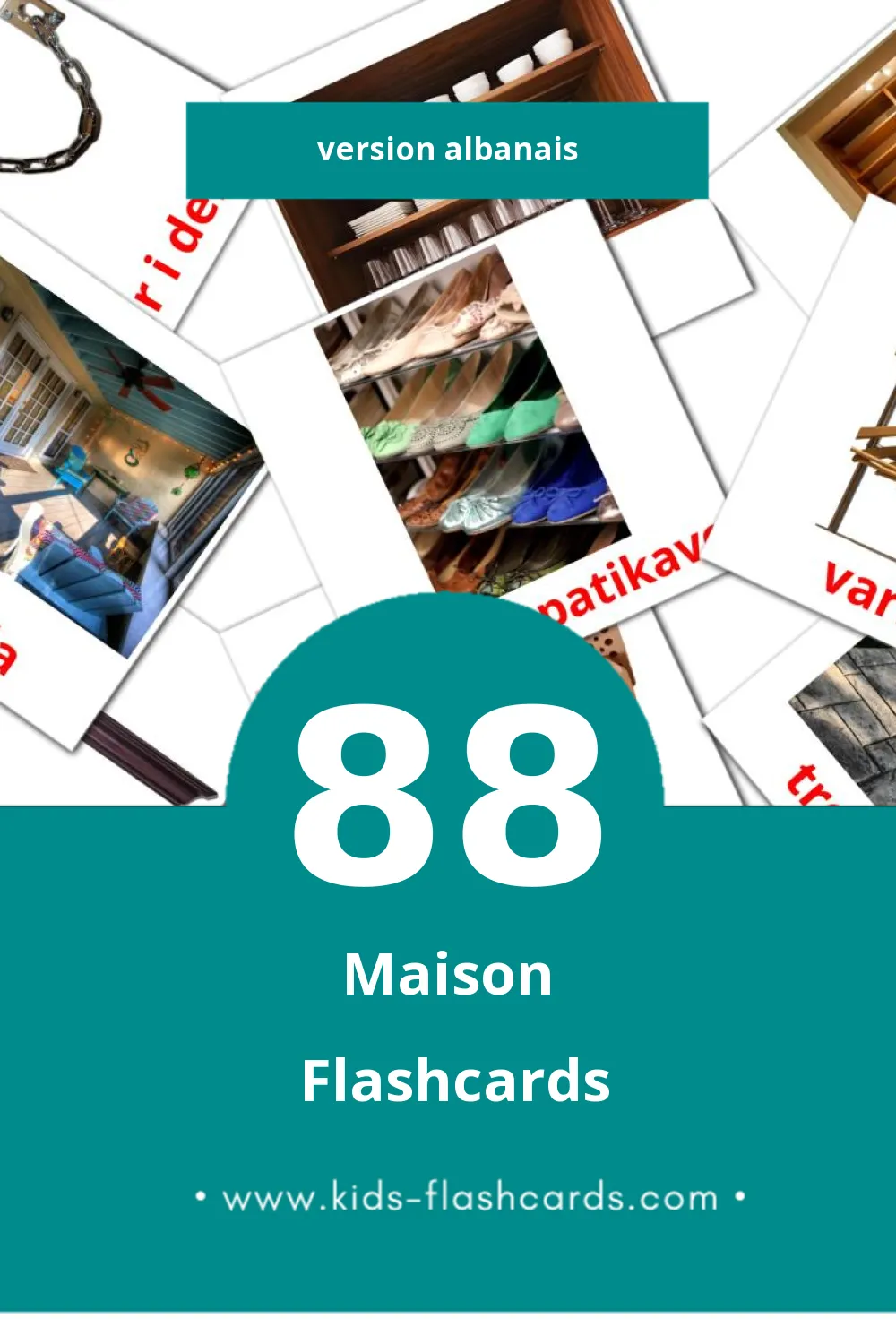 Flashcards Visual Shtëpia pour les tout-petits (88 cartes en Albanais)