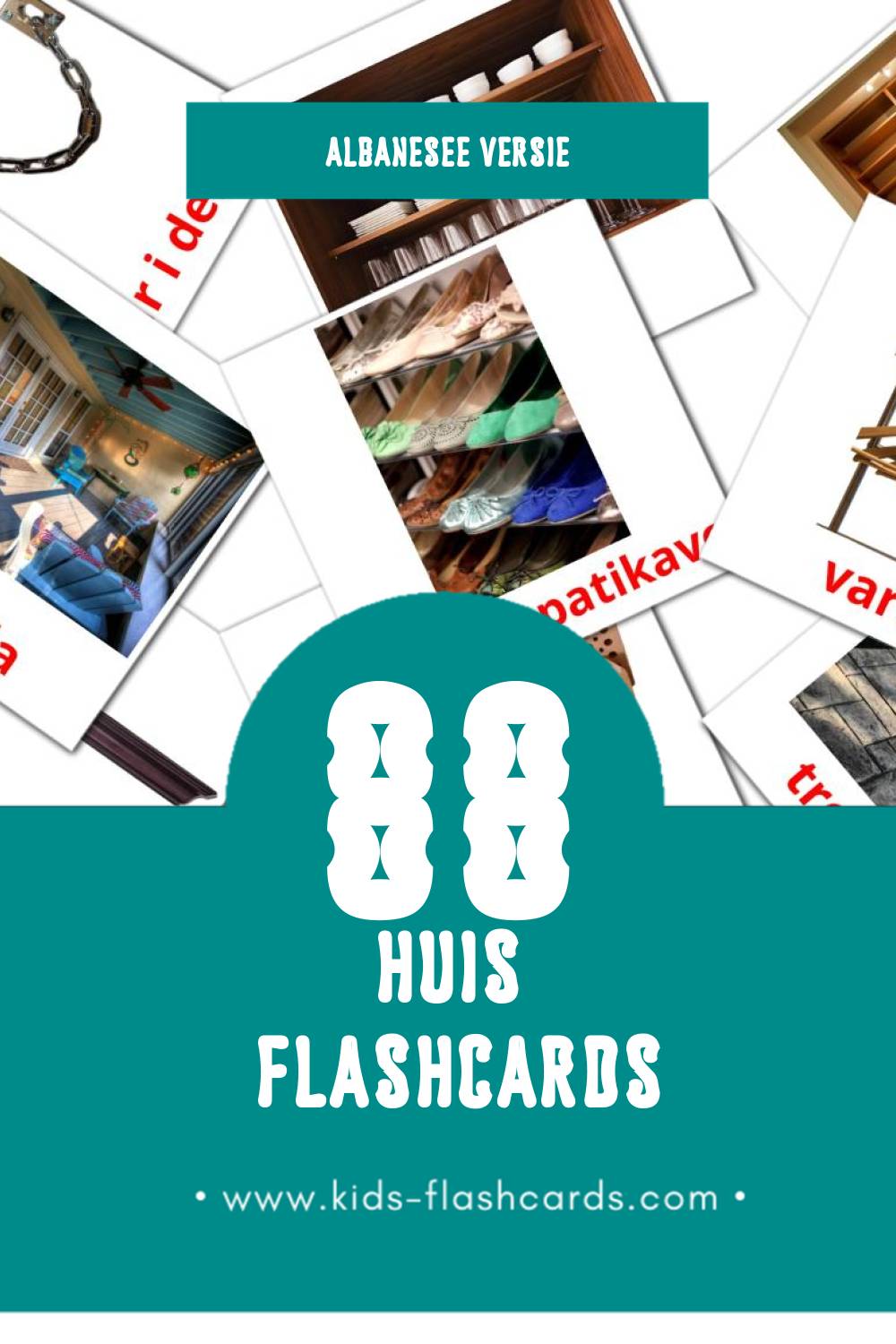 Visuele Shtëpia Flashcards voor Kleuters (88 kaarten in het Albanese)