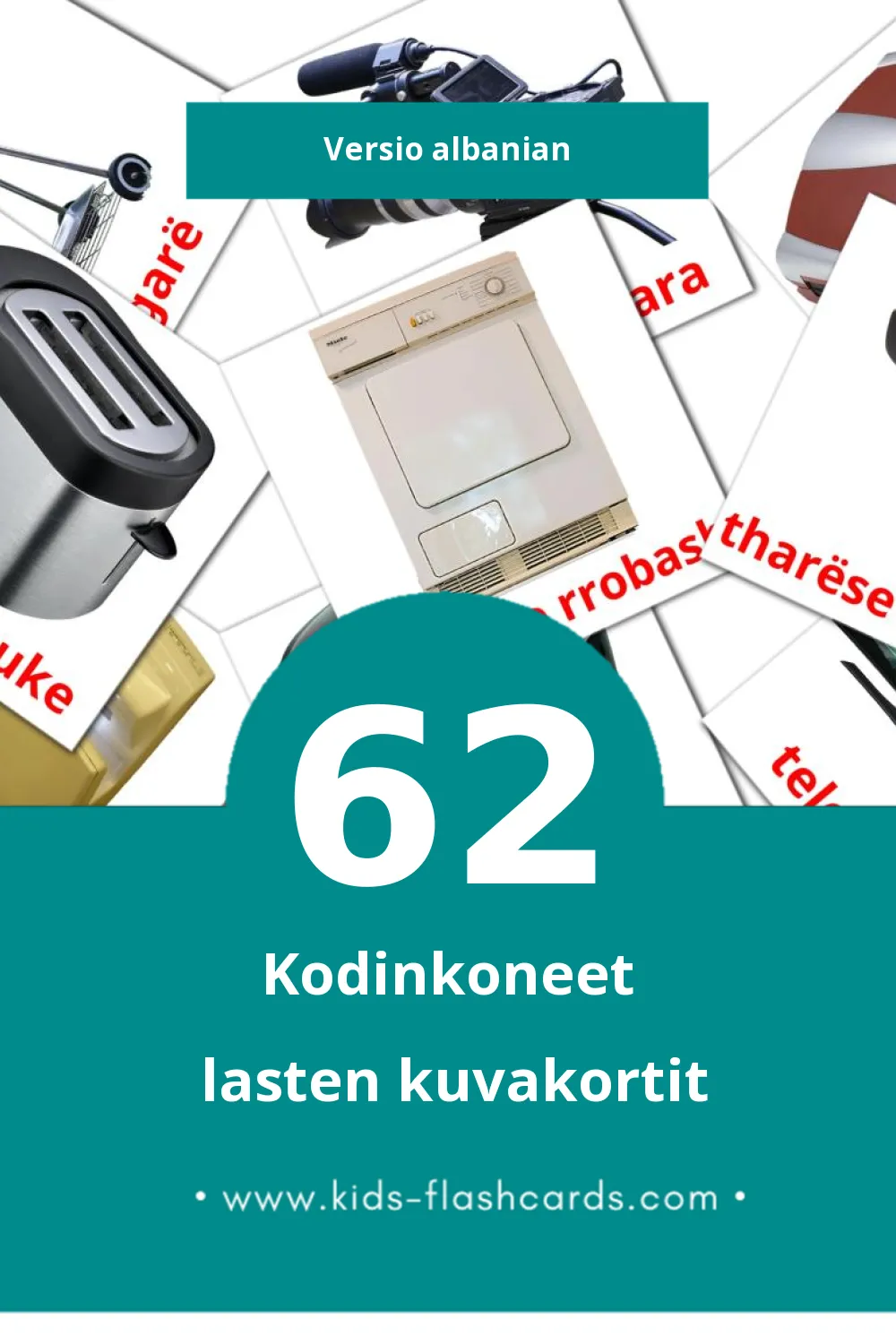 Pajisje shtëpiake lasten kuvakortit pikkulapsille (62 korttia Albanianksi)