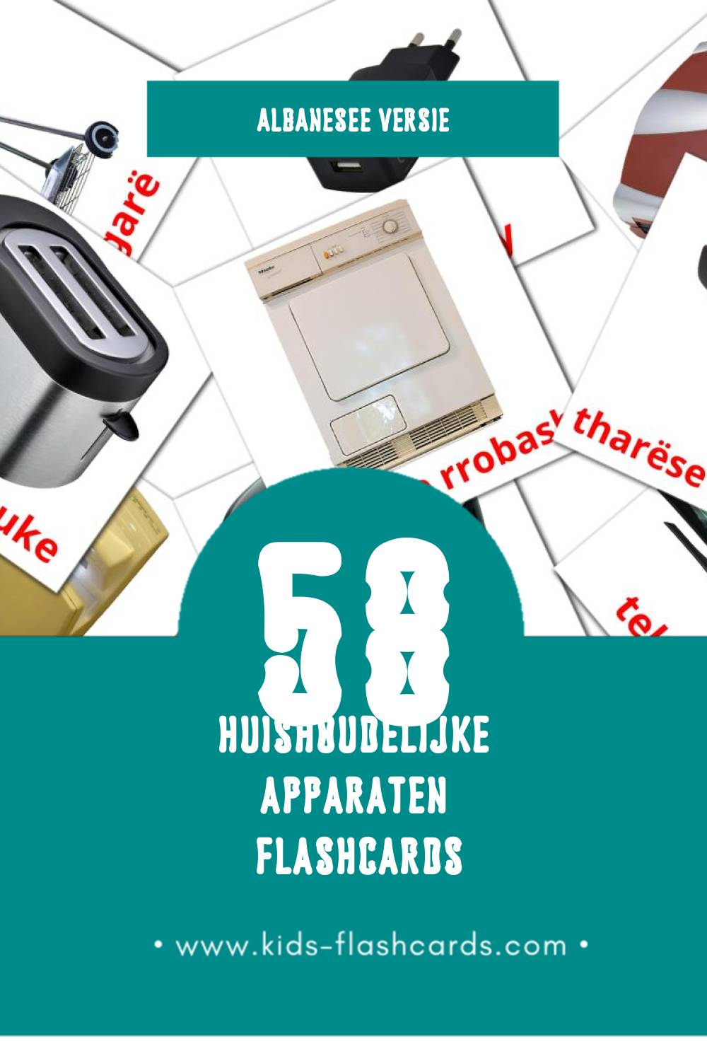 Visuele Pajisje shtëpiake Flashcards voor Kleuters (58 kaarten in het Albanese)