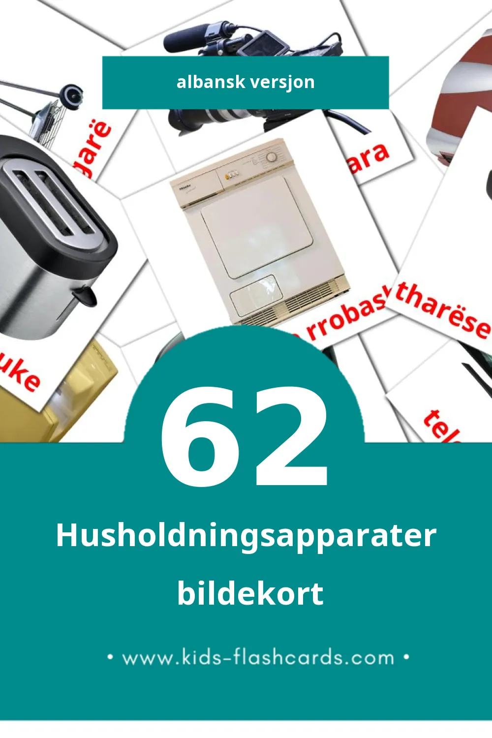 Visuelle Pajisje shtëpiake bildekort for småbarn (62 kort på Albansk)