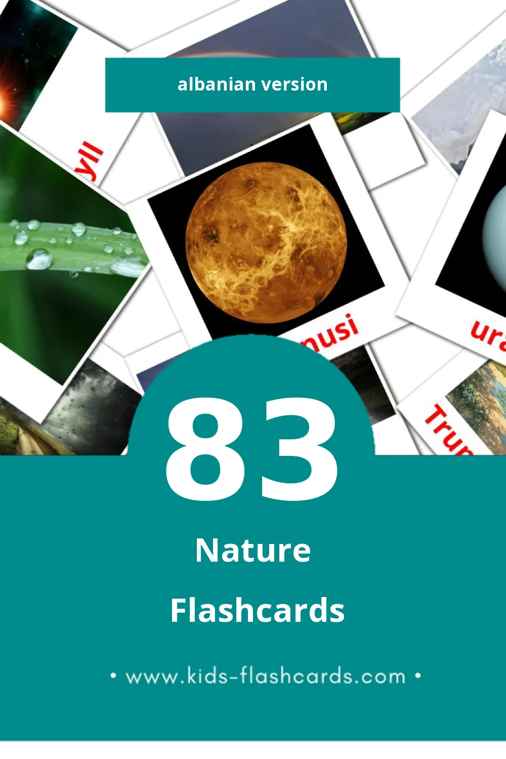 Visual Natyra Flashcards for Toddlers (83 cards in Albanian)