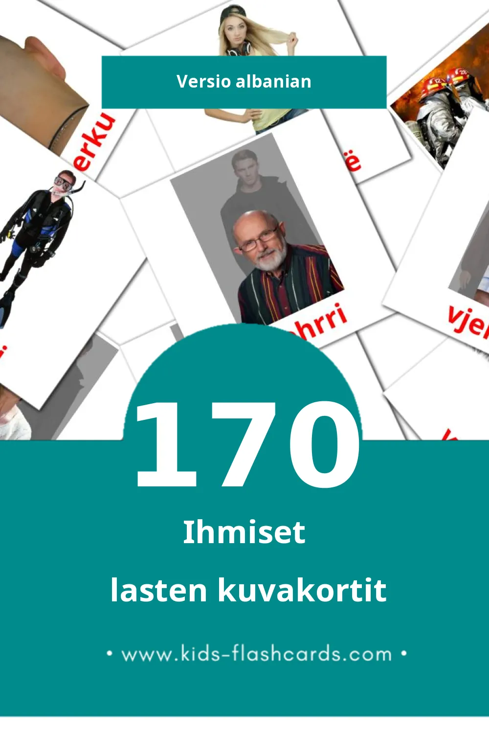 Visuelle billedkort for børn om Njerez til småbørn (170 kort på Albanianksi)