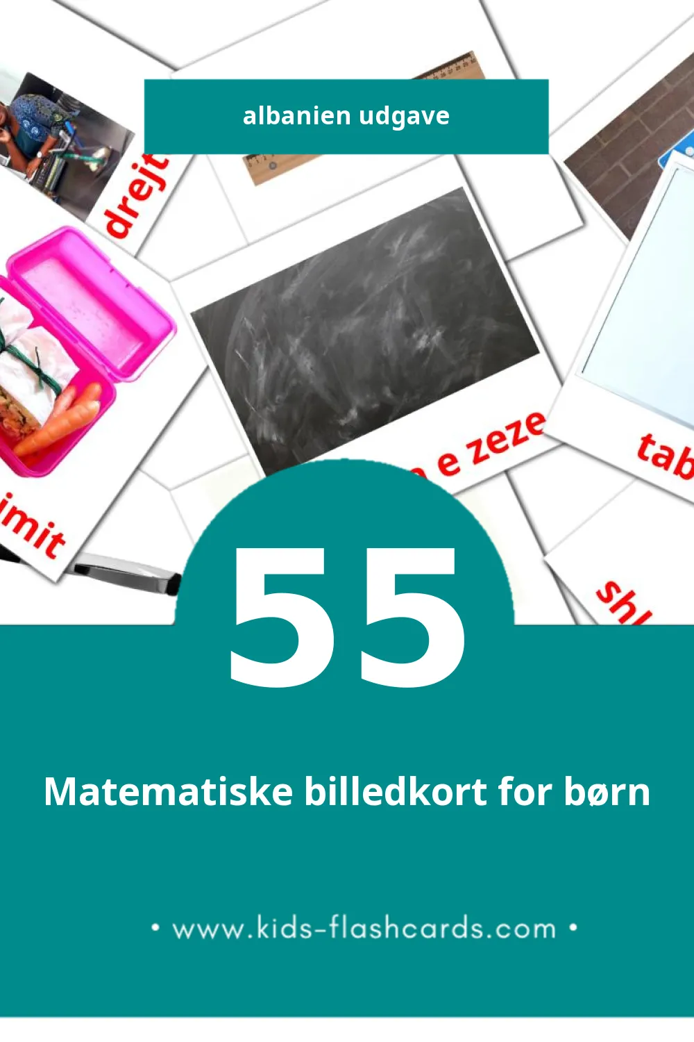 Visuelle billedkort for børn om Shkolla til småbørn (55 kort på Albanien)