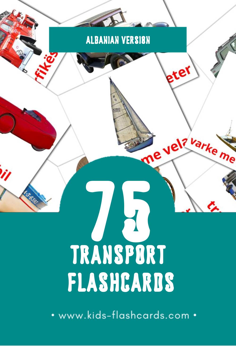Visual Transporti Flashcards for Toddlers (76 cards in Albanian)