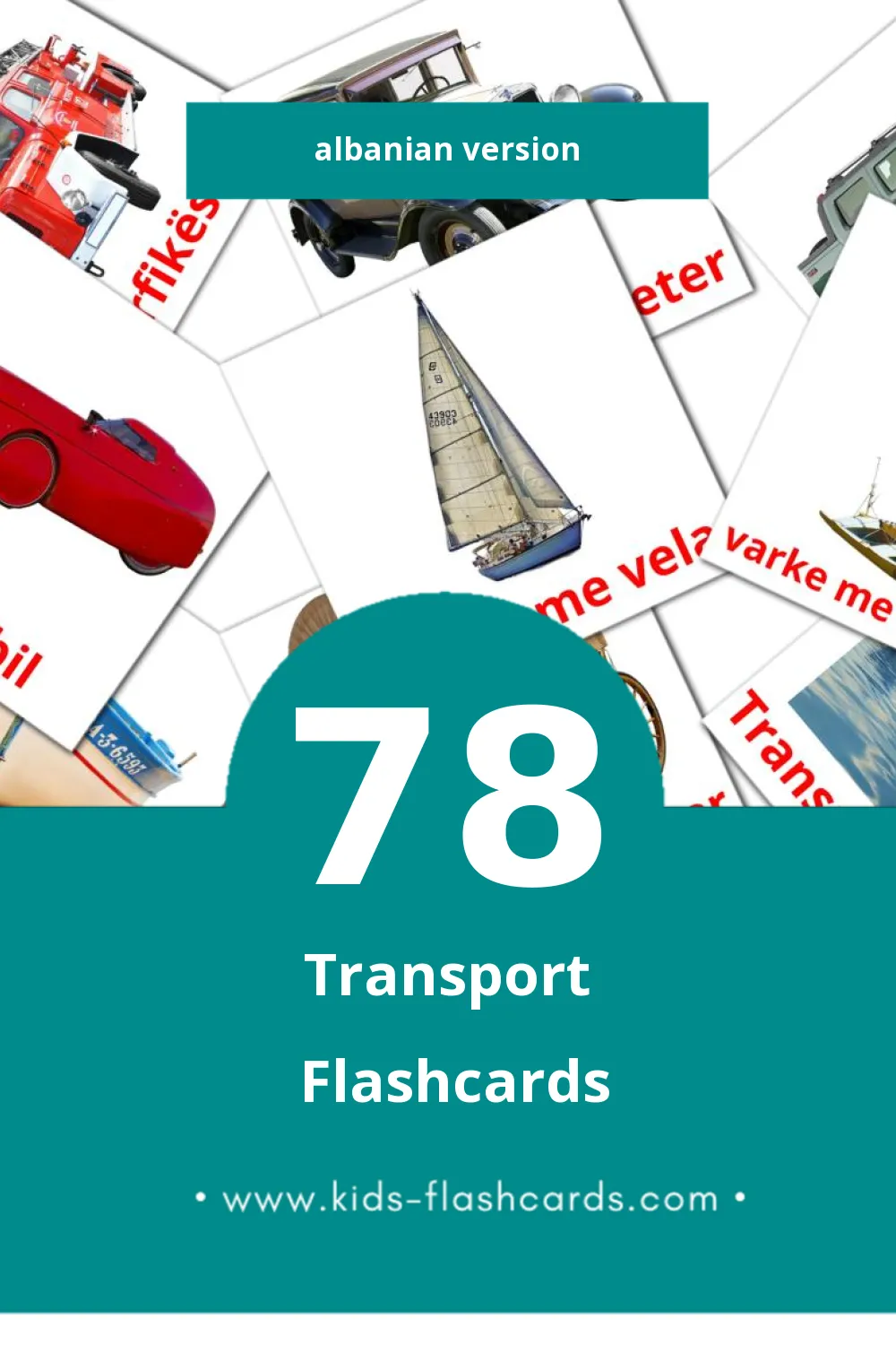 Visual Transporti Flashcards for Toddlers (78 cards in Albanian)