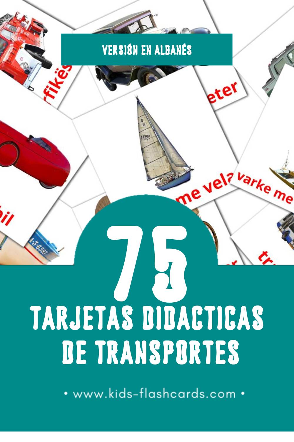Tarjetas visuales de Transporti para niños pequeños (87 tarjetas en Albanés)