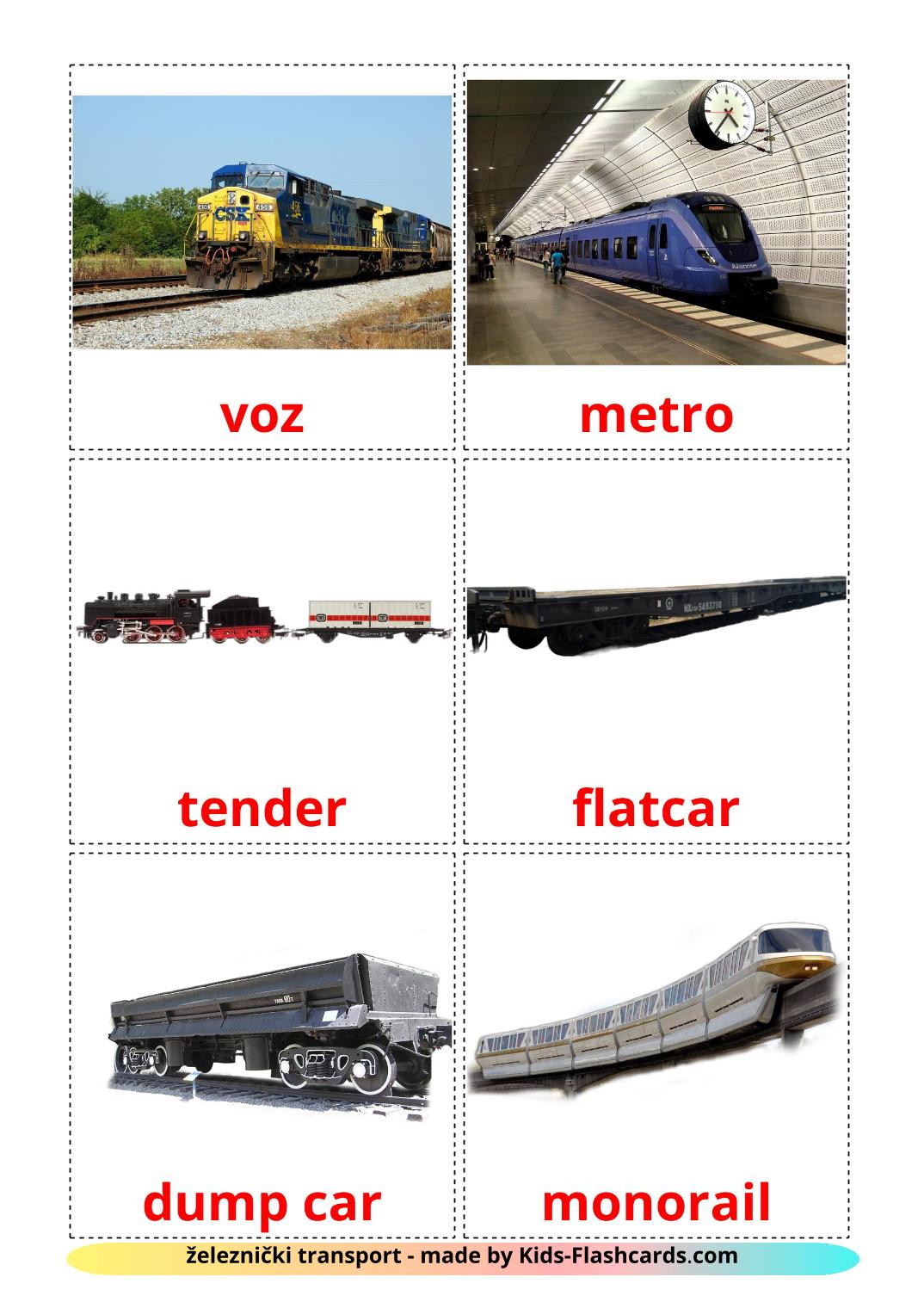 Trasporto ferroviario - 18 flashcards serbo stampabili gratuitamente