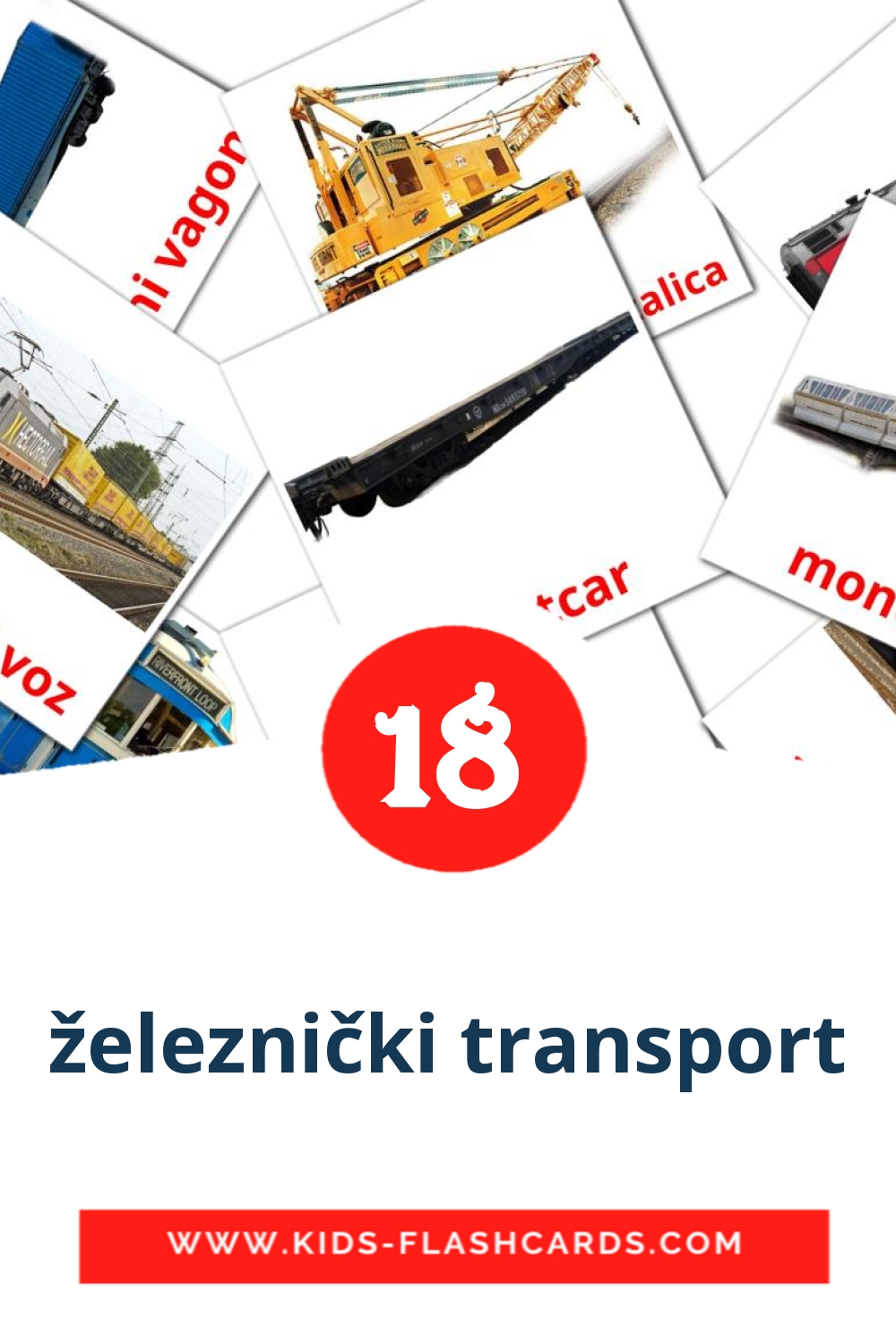 18 carte illustrate di železnički transport per la scuola materna in serbo