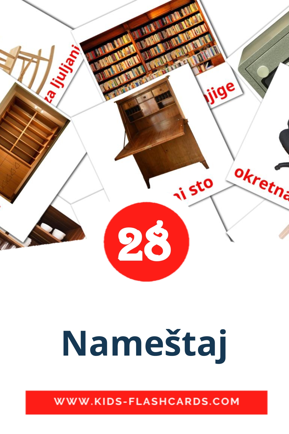 28 cartes illustrées de Nameštaj pour la maternelle en serbe