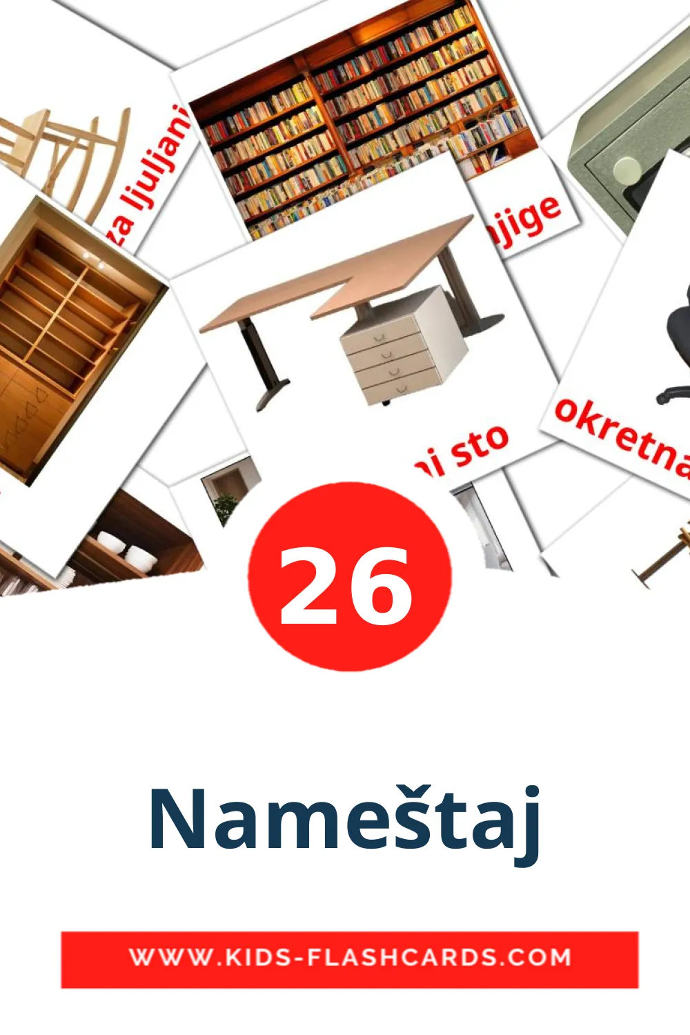 26 cartes illustrées de Nameštaj pour la maternelle en serbe