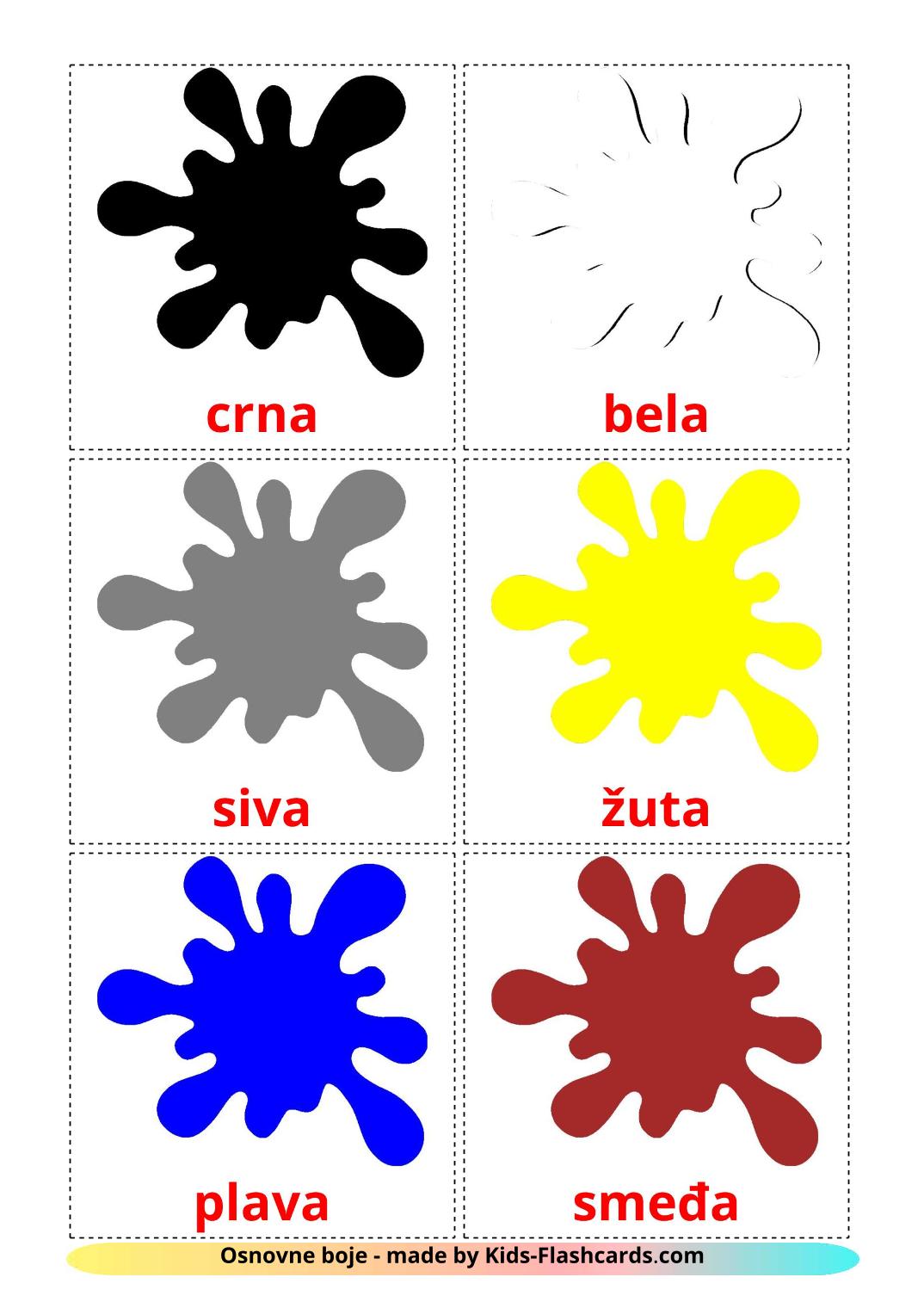 Base colors - 12 Free Printable serbian Flashcards 